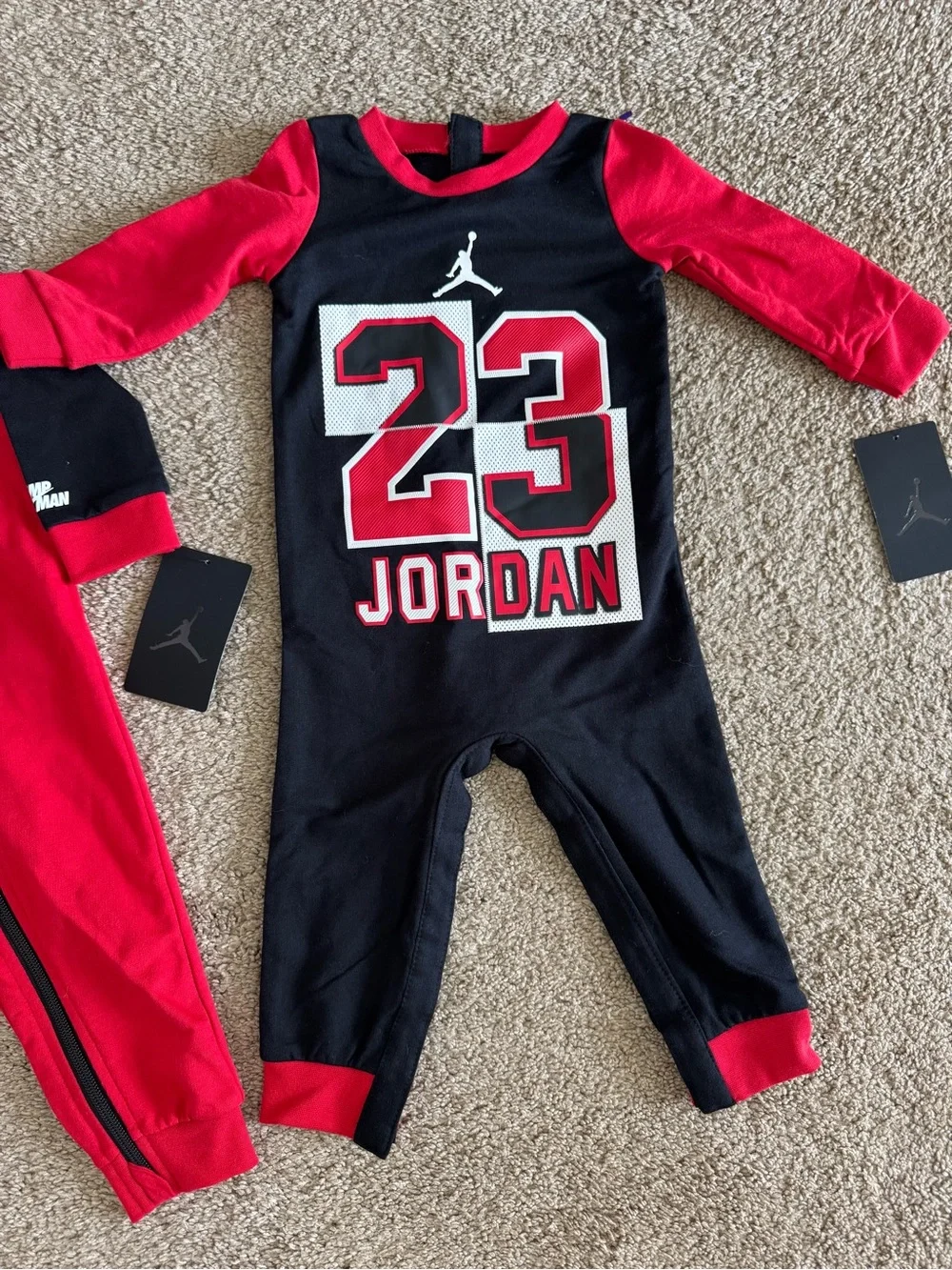 Nike Jordan Baby Red & Black One-Piece Romper - Picture 2 of 5